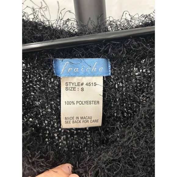 Fraiche Black Fuzzy Knit Long Sleeve Scoop Neck Sweater Size S - Picture 5 of 8